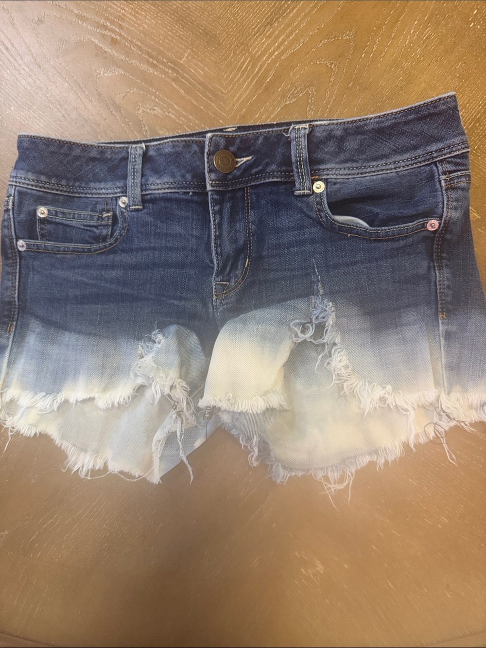 American Eagle Outfitters Ombre Frayed Denim Shorts - Dark Blue to Light Blue